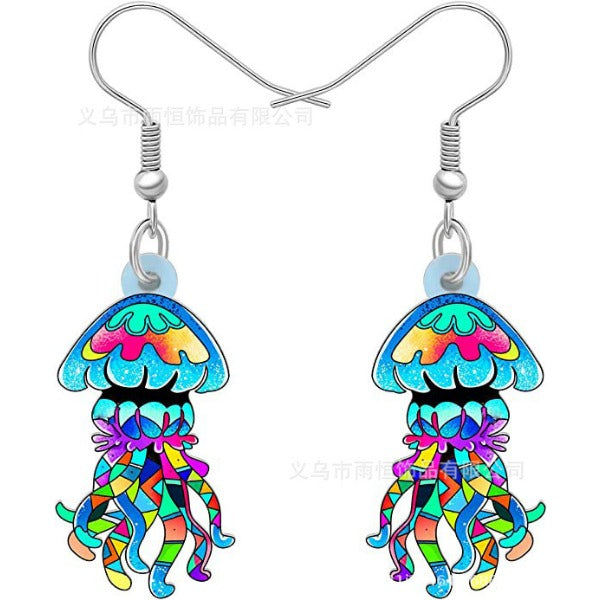 Wholesale Acrylic Cute Girl Cartoon Jellyfish Pendant Earrings JDC-ES-Yuhen007