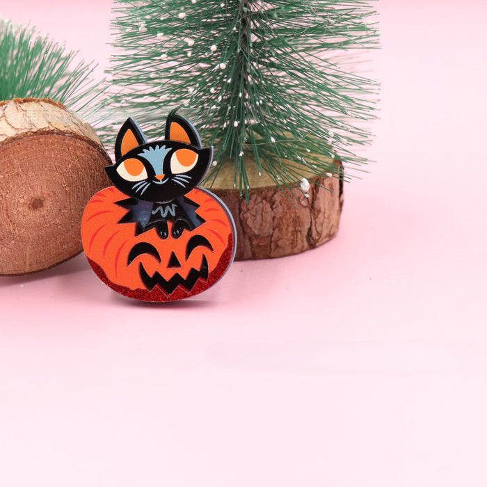 Wholesale Acrylic Halloween Pumpkin Black Cat Animal Cute Brooch JDC-BC-XiaoYan001