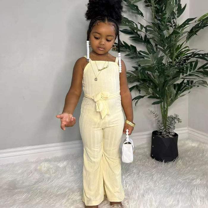 Wholesale Pit Stripe Sling Solid Color Jumpsuit Floor-length Pants Children's Jumpsuit JDC-CTS-YaYaMi028