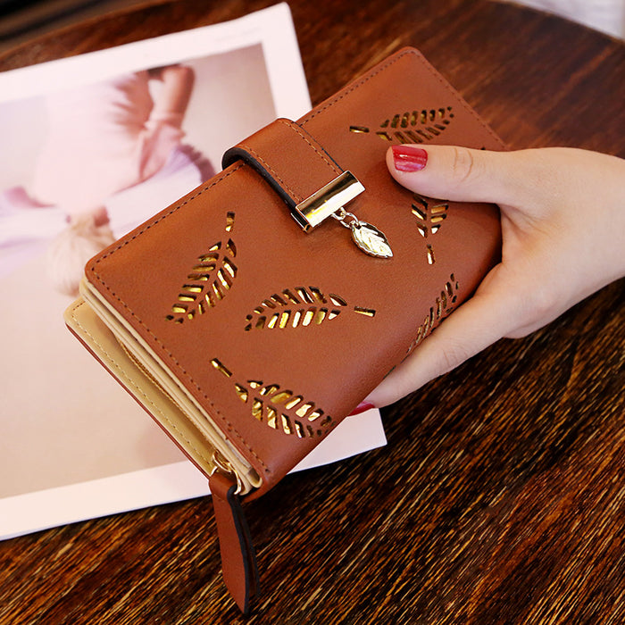 Wholesale Women's Long Hand-held Bag with Hollow Leaf Zipper Buckle Wallet JDC-WT-PJ001