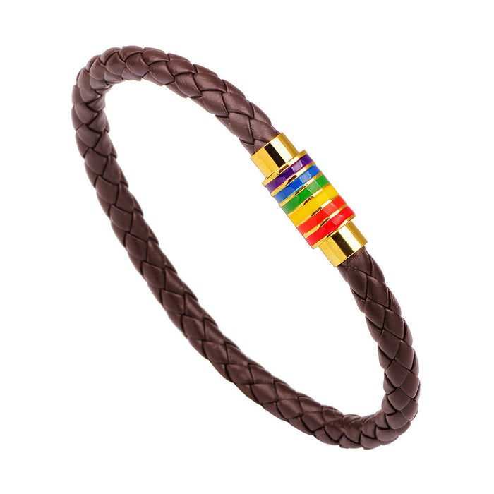 Wholesale Braided Cowhide Rainbow Bracelet JDC-BT-QiN013