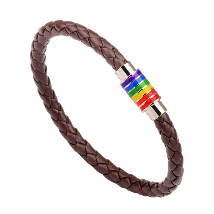 Wholesale Braided Cowhide Rainbow Bracelet JDC-BT-QiN013