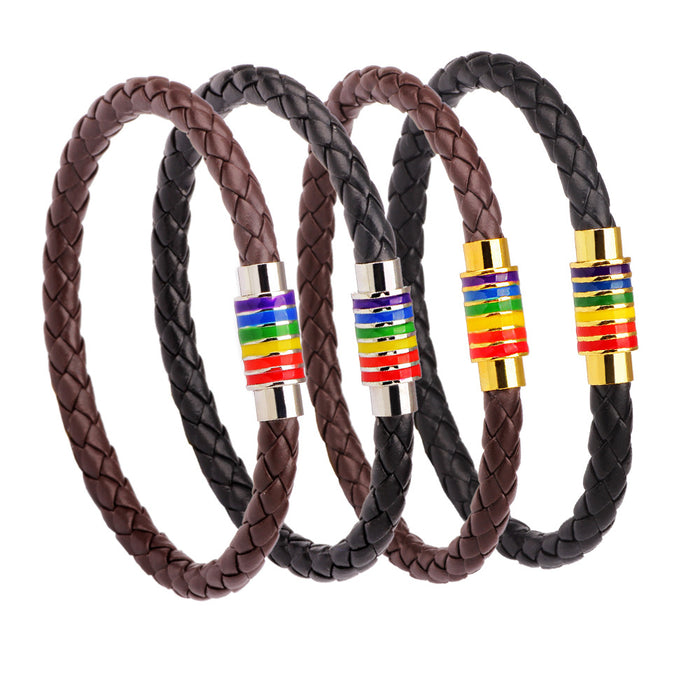 Wholesale Braided Cowhide Rainbow Bracelet JDC-BT-QiN013