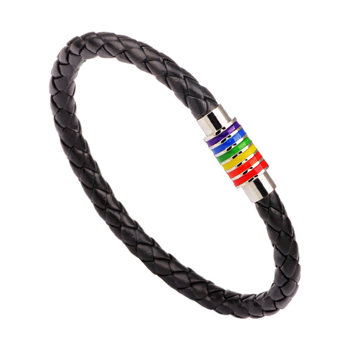 Wholesale Braided Cowhide Rainbow Bracelet JDC-BT-QiN013