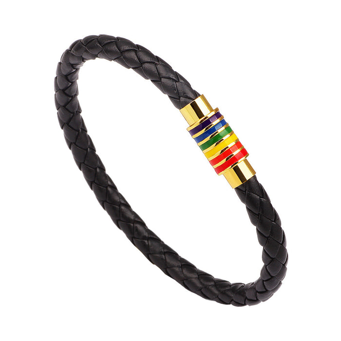 Wholesale Braided Cowhide Rainbow Bracelet JDC-BT-QiN013