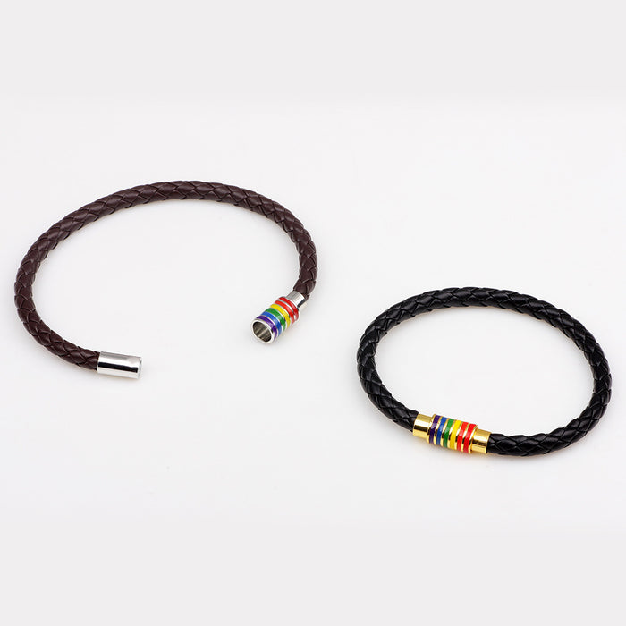 Wholesale Braided Cowhide Rainbow Bracelet JDC-BT-QiN013