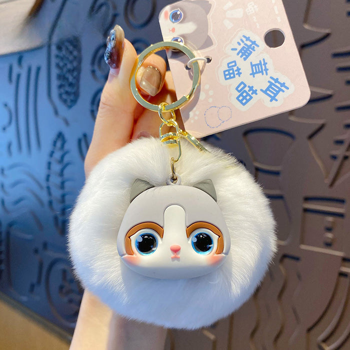 Wholesale Rabbit Fur Cat Doll Keychain JDC-KC-BaiM081