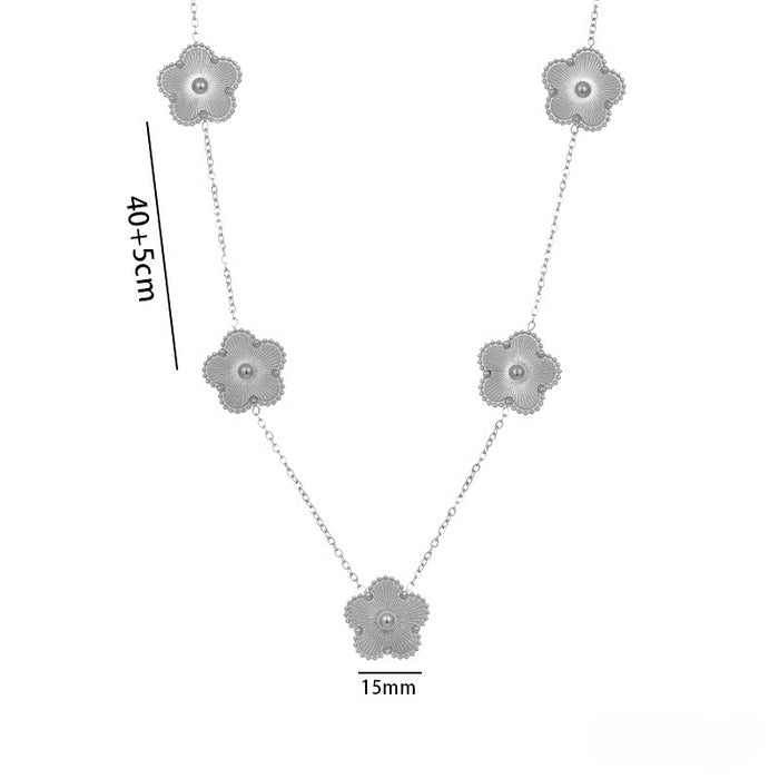 Wholesale Titanium Steel Five Leaf Flower Jewelry Set JDC-NE-Kucai020