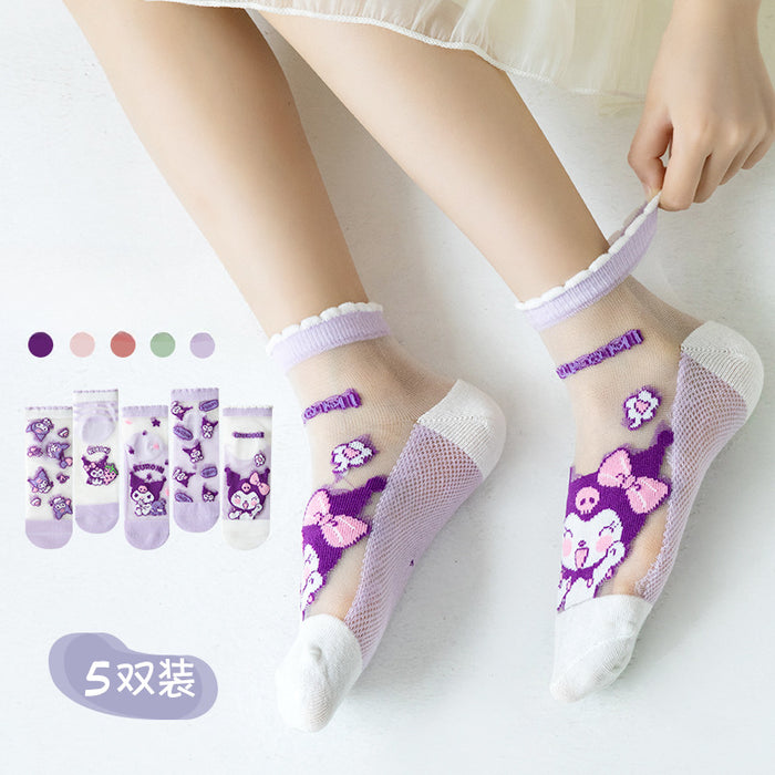 Wholesale Set of 5 Pairs of Summer Thin Breathable Mesh Children's Cotton Socks JDC-SK-Pingt001