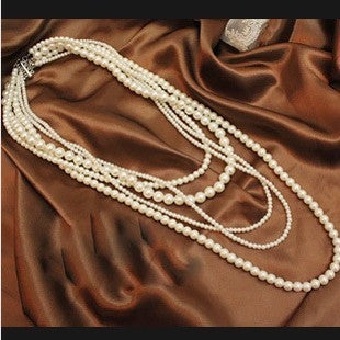 Wholesale Pearl Necklace Jewelry Multi-layer Long Necklace Woolen Chain Women