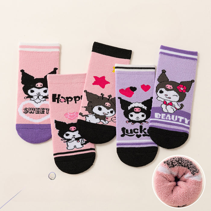 Wholesale 5 Pairs/pack Girls Socks Winter Thick Warm Terry Socks Cute Girls Princess Socks Children Cartoon Thick Cotton Socks JDC-SK-LXWC004