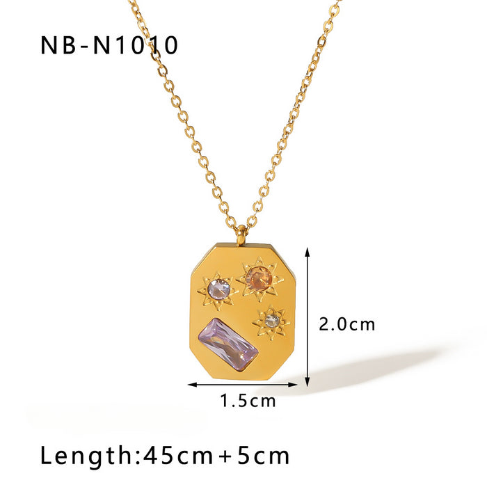 Wholesale Colorful Geometric Zircon Pendant Stainless Steel 18K Gold Plated Necklace JDC-NE-XiongYue001