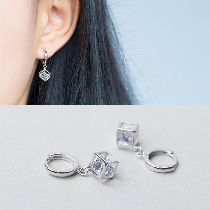 Wholesale Hollow Box Small Square with Zircon Cube Jewelry Cube Jewelry Crystal Necklace Earrings 2-piece Set
