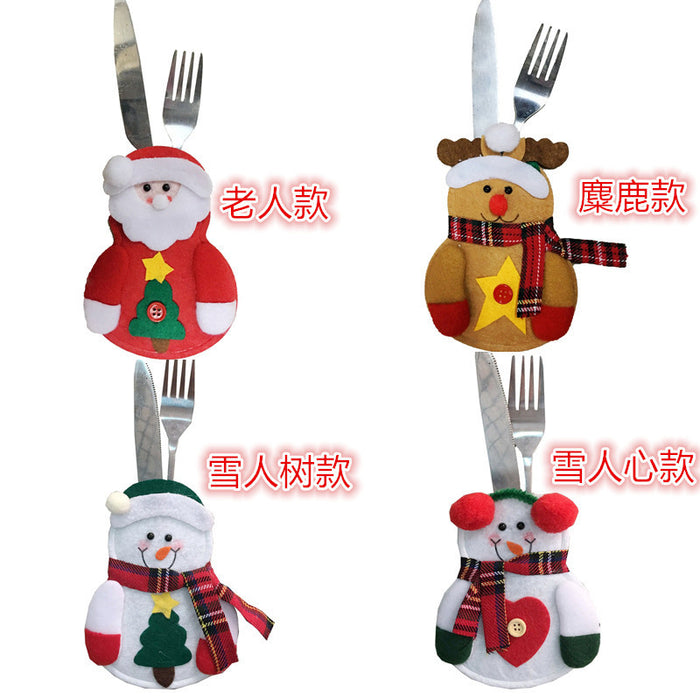 Wholesale Christmas Decoration Little Snowman Knife and Fork Bag Creative Home Table Cutlery Set Christmas Snowman Knife and Fork Set