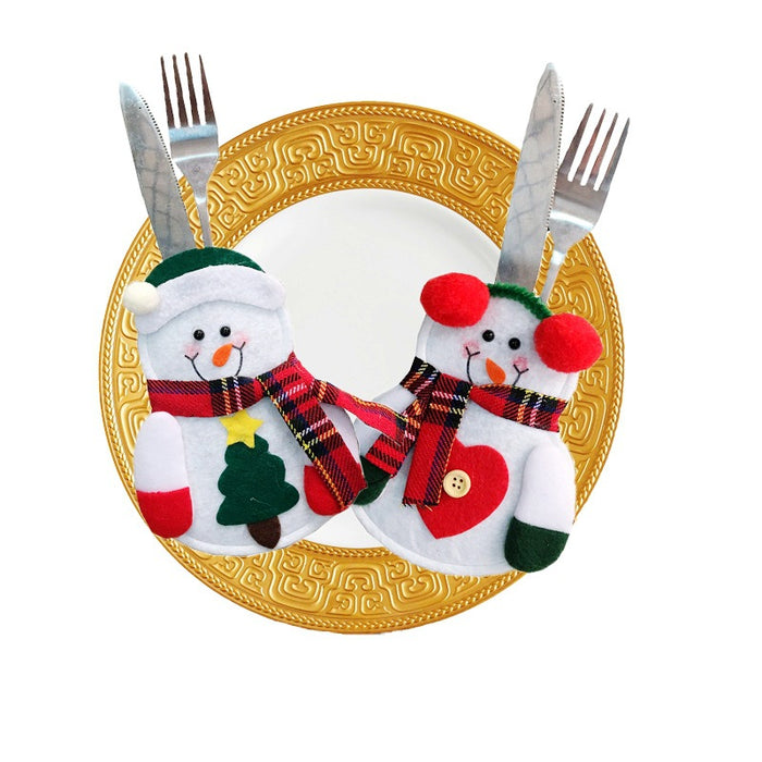 Wholesale Christmas Decoration Little Snowman Knife and Fork Bag Creative Home Table Cutlery Set Christmas Snowman Knife and Fork Set