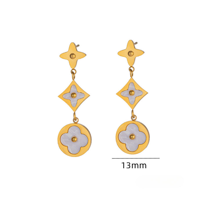 Wholesale Four-leaf Flower White Shell Stainless Steel Earrings JDC-ES-OBK001