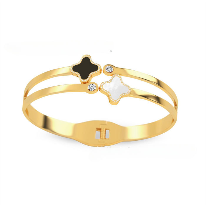 Wholesale Four Leaf Clover Stainless Steel Gold Plated Bracelet JDC-BT-HeiJ001