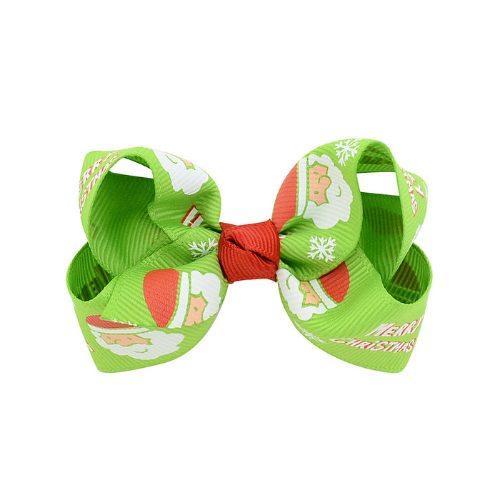 Wholesale Polyester Children's Printed Glitter Bow Christmas Elk Hairpin JDC-HC-Xiane013