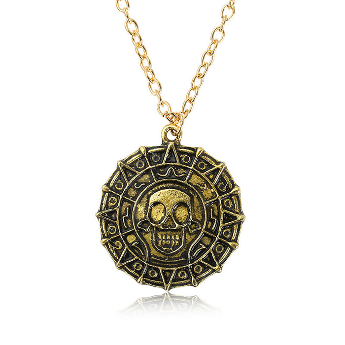 Wholesale Necklace Aztec Gold Coin Chain Men's Skull Necklace Pendant
