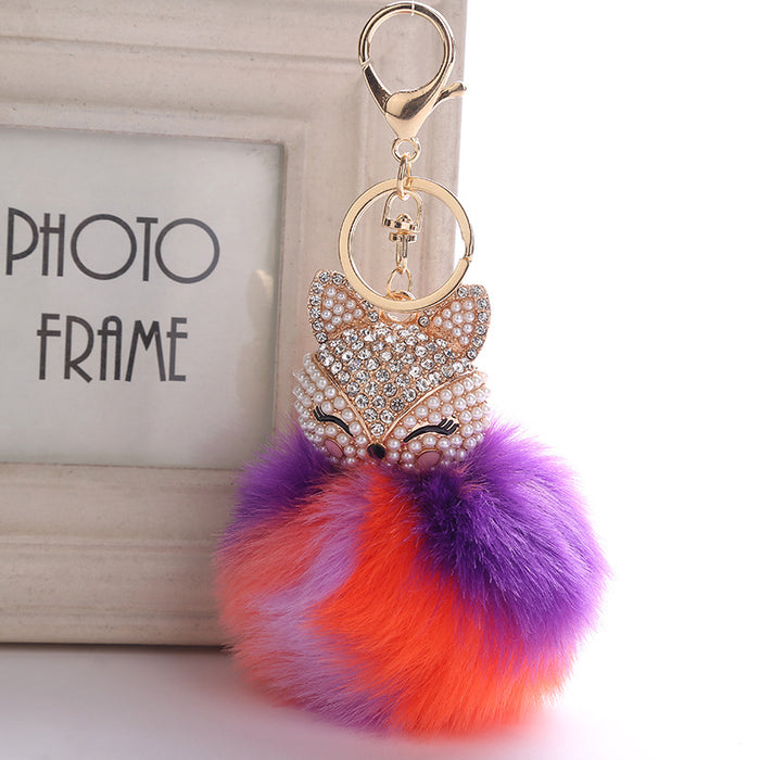 Wholesale Fox Head Pendant Plush Diamond Alloy Keychain JDC-KC-RongRui056