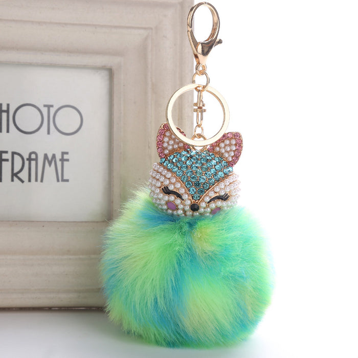 Wholesale Fox Head Pendant Plush Diamond Alloy Keychain JDC-KC-RongRui056