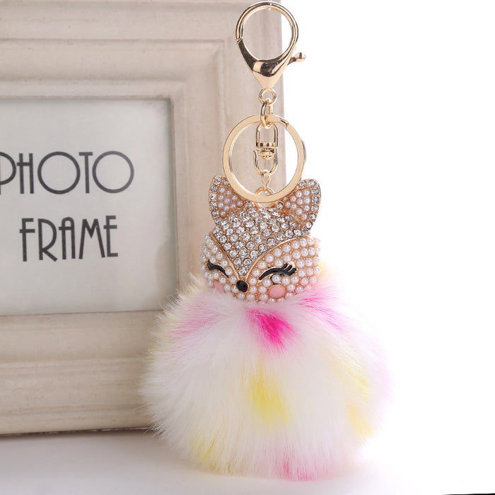 Wholesale Fox Head Pendant Plush Diamond Alloy Keychain JDC-KC-RongRui056