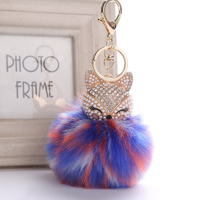 Wholesale Fox Head Pendant Plush Diamond Alloy Keychain JDC-KC-RongRui056