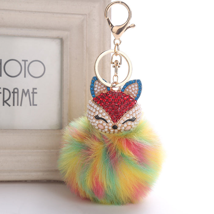 Wholesale Fox Head Pendant Plush Diamond Alloy Keychain JDC-KC-RongRui056