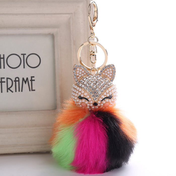 Wholesale Fox Head Pendant Plush Diamond Alloy Keychain JDC-KC-RongRui056