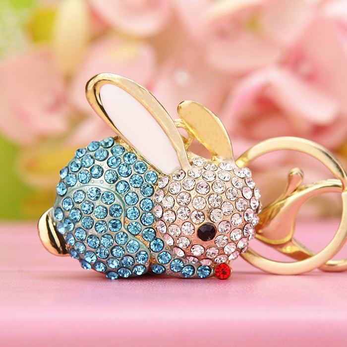 Wholesale Diamond inlaid robot car keychain pendant metal keychain ring