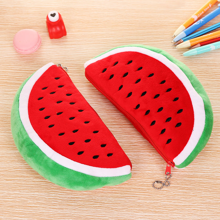 Wholesale Fashionable Cute Big Watermelon Cute Plush Stationery Bag Storage Pencil Case Melon Design Children's Shoulder