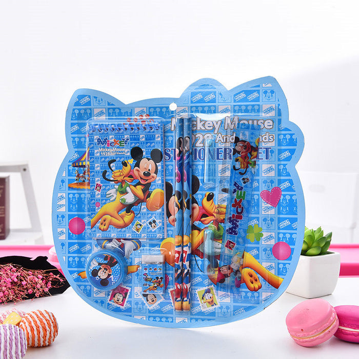 Wholesale cartoon stationery Notebook pencil eraser pencil sharpener ruler pen case suit