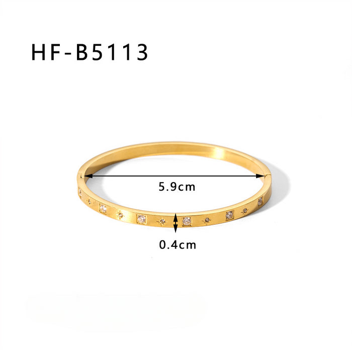 Wholesale Stainless Steel 18k Gold Plated Circle Inlaid Zircon Diamond Bracelet JDC-BT-XiongYue002