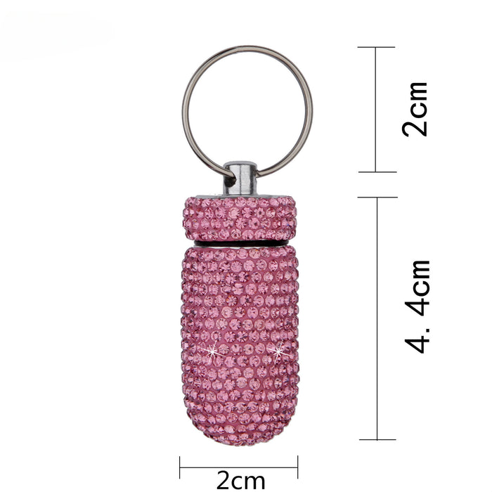 Wholesale Full Diamond Aluminum Alloy Storage Box Medicine Can Key Chain JDC-KC-ZW001