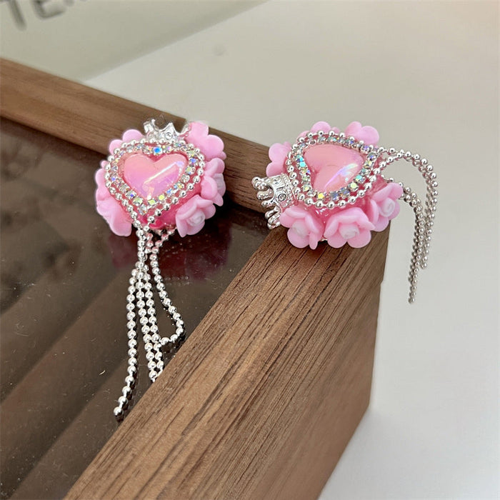 Wholesale 2PCS Acrylic Flower Love Beads Crown Peach Heart Tassels Straight Hole Beads JDC-BDS-CG003