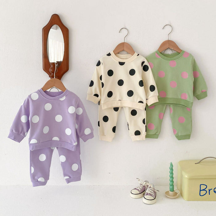 Wholesale Cute Polka Dot Sweatshirt and Sweatpants Children's Suit JDC-CTS-WeiNiS015