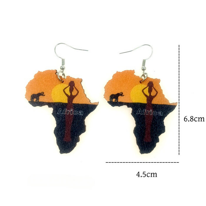 Wholesale Wooden African Map Earrings JDC-ES-Yinxue005