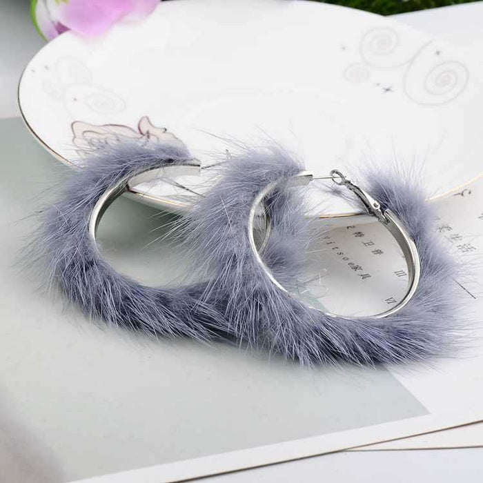 Wholesale Earrings Metal Mink Hair Large Hoop Round JDC-ES-XLL001