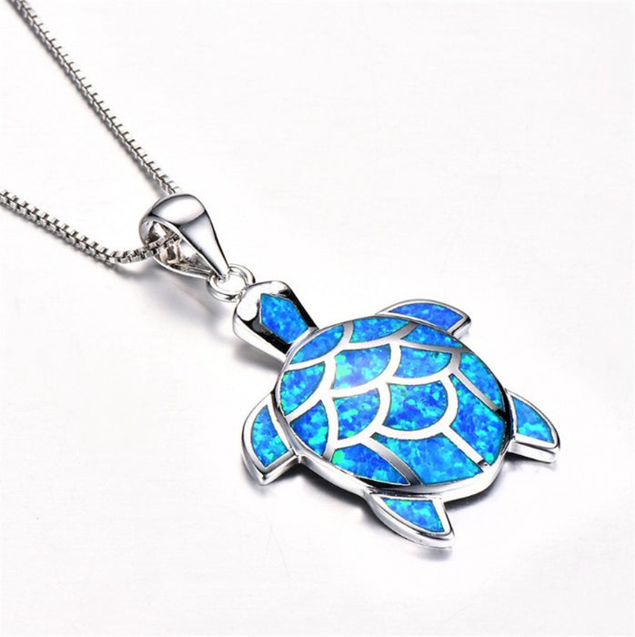 Wholesale Blue Opal Cute Turtle Necklace JDC-NE- BaoS001