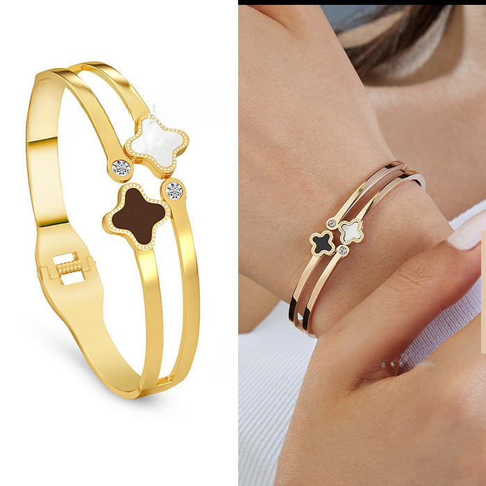 Wholesale Four Leaf Clover Stainless Steel Gold Plated Bracelet JDC-BT-HeiJ001