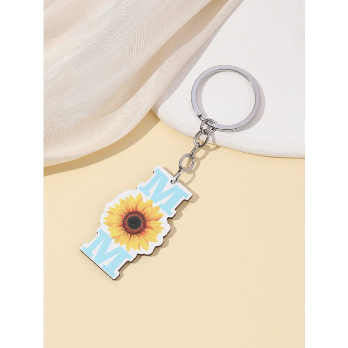 Wholesale Chrysanthemum MOM Mother's Day Western Style Wooden Keychain JDC-KC-RongR017