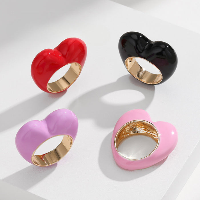 Wholesale 6pcs Valentine's Day Love Peach Drop Oil Color Three-dimensional Enamel Ring JDC-RS-KenJie001