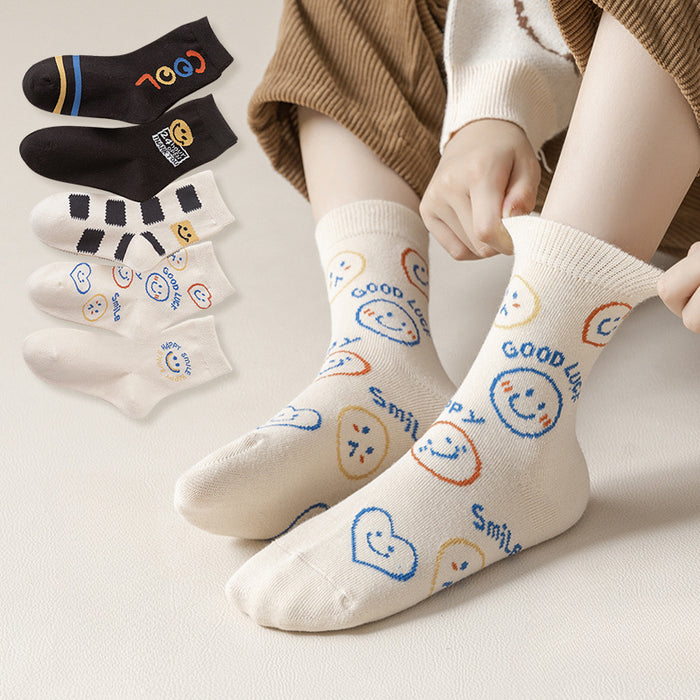 Wholesale Children's Smiling Face Combed Cotton Mid Tube Baby A-level Breathable Cotton Socks for Boys and Girls JDC-SK-SL009