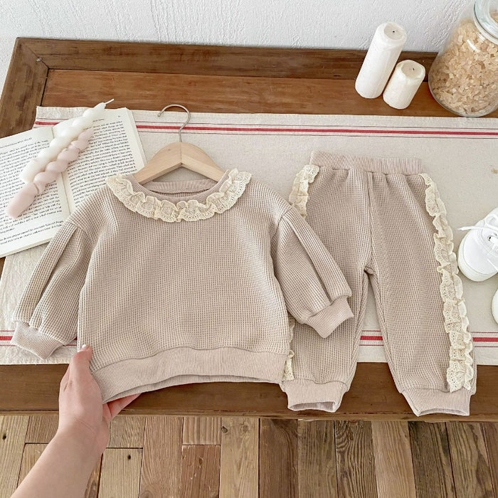 Wholesale Lace Stylish Sweatshirt Trousers Children's Suit JDC-CTS-WeiNiS010