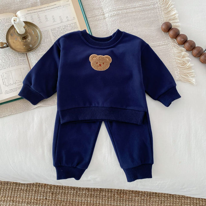 Wholesale Long-sleeved Bear Pullover Sweatshirt and Sweatpants Children's Suit JDC-CTS-WeiNiS006