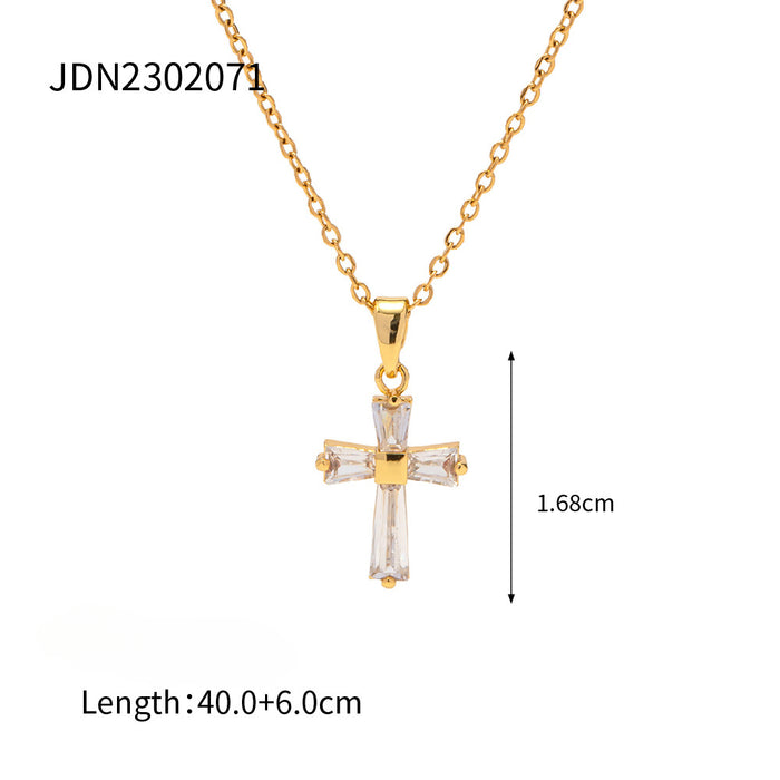 Wholesale 18K Gold Stainless Steel Inlaid White Zircon Square Pendant Necklace JDC-NE-JD411