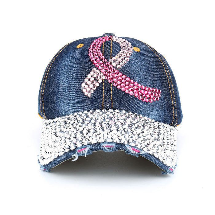 Wholesale Pink Ribbon Denim Dot Diamond Baseball Cap JDC-HT-ZhonM004