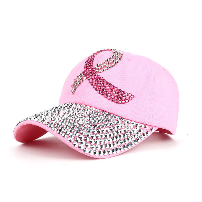 Wholesale Pink Ribbon Denim Dot Diamond Baseball Cap JDC-HT-ZhonM004