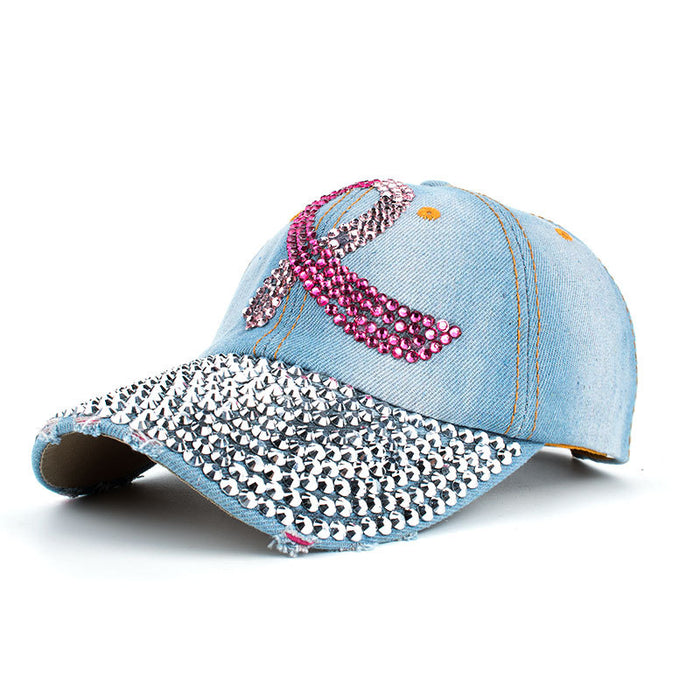 Wholesale Pink Ribbon Denim Dot Diamond Baseball Cap JDC-HT-ZhonM004