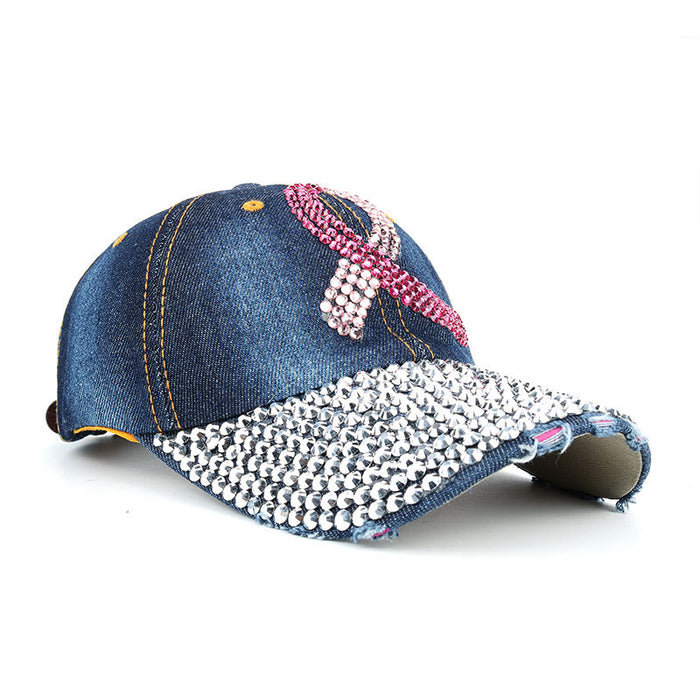 Wholesale Pink Ribbon Denim Dot Diamond Baseball Cap JDC-HT-ZhonM004